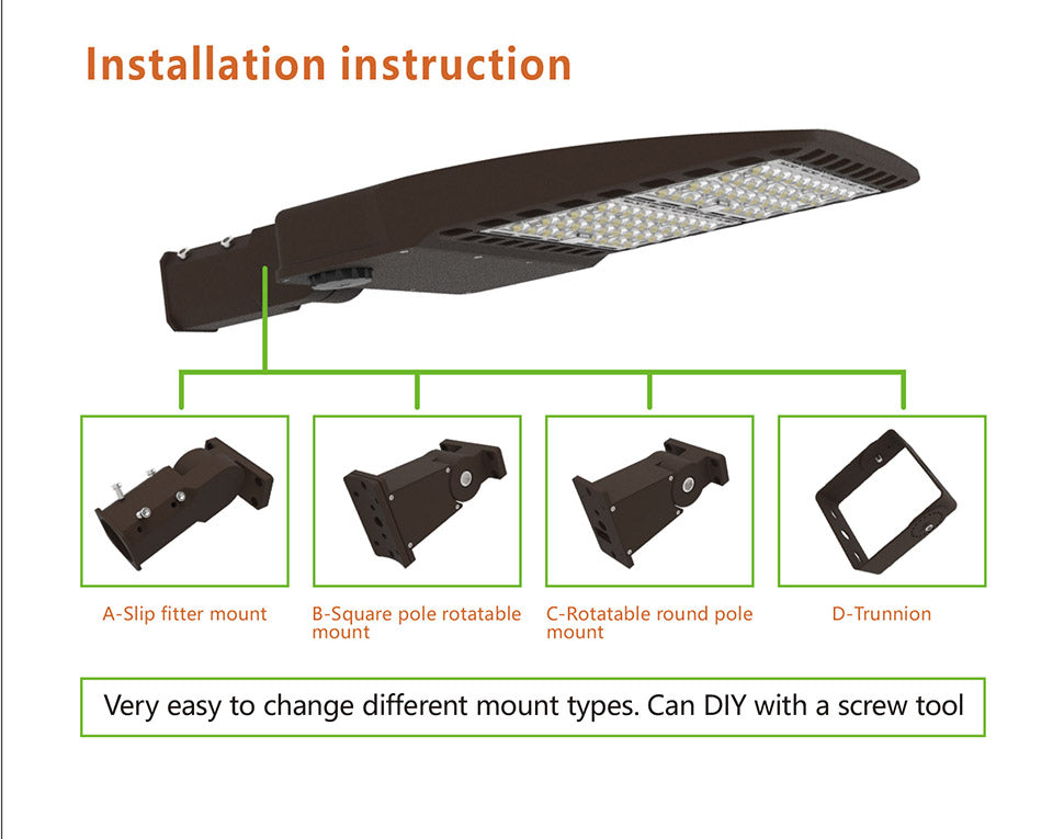 Shoe Box Light WATTAGE SWITCHABLE (200w/240w/300w) 25,500 Lumen 277-480Vac w/4ft AC Cord (Optional Remote Programmability or Dusk to Dawn Sensor)