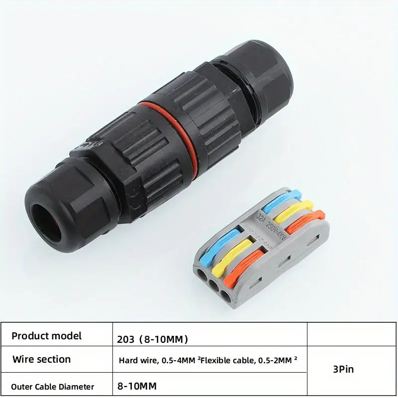IP68 Waterproof Cable Connector, Quick Connection Terminal 8-10mm Cable Diameter