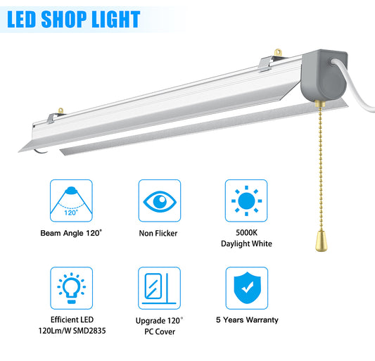 4ft 80W SHOP LIGHT 10,400lm - LINKABLE- W/PULL SWITCH - NO RF DRIVER
