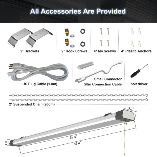 4ft 120W SHOP LIGHT 15,600lm - LINKABLE- W/PULL SWITCH - NO RF DRIVER