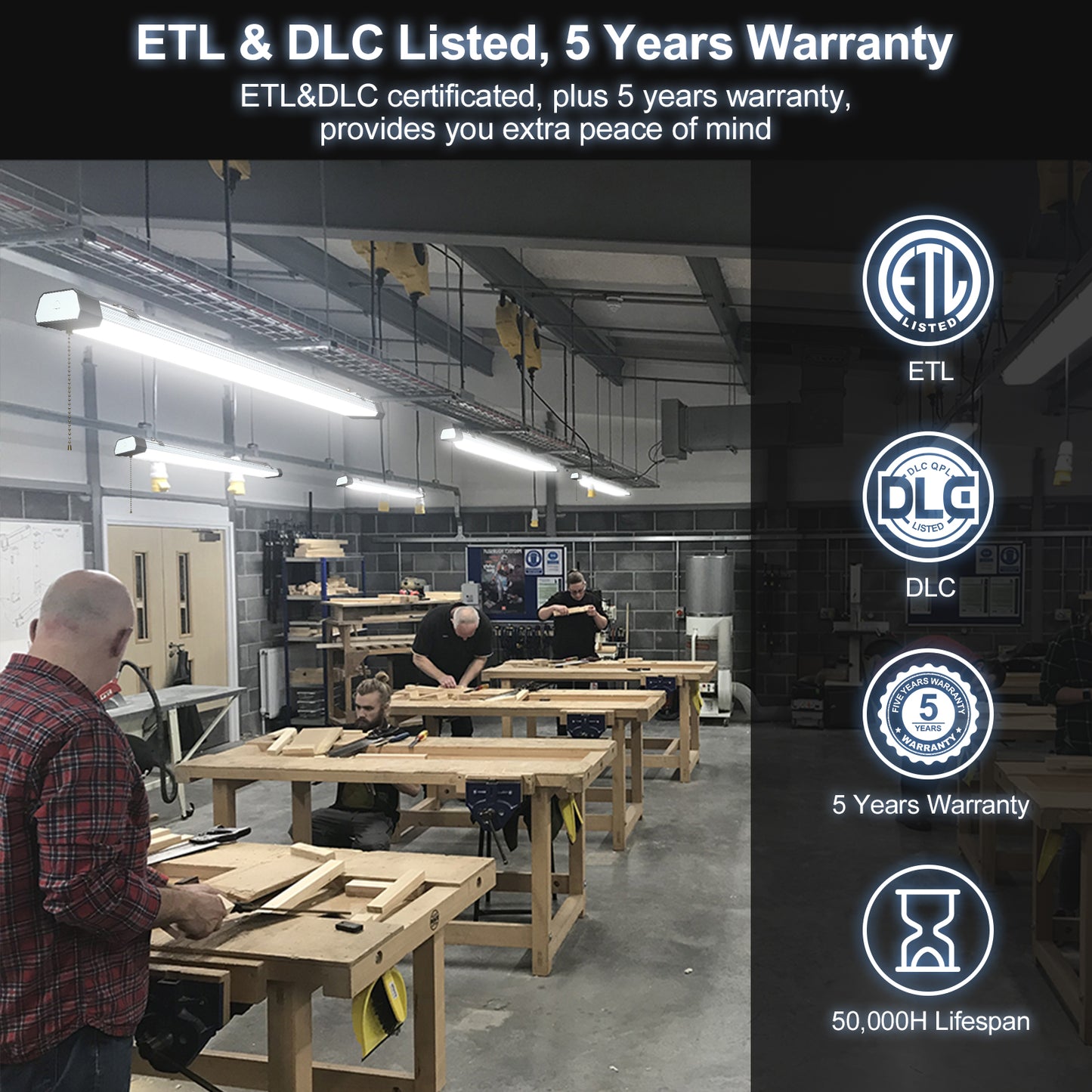 4ft 120W SHOP LIGHT 15,600lm - LINKABLE- W/PULL SWITCH - NO RF DRIVER