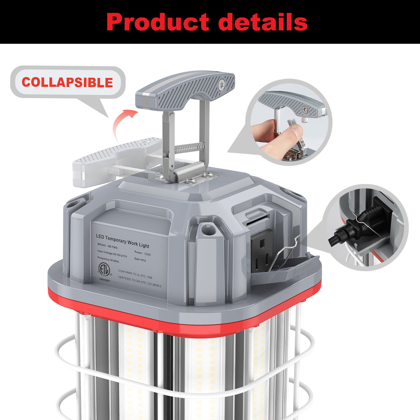 150W JOBSITE LINKABLE HANGING LIGHT 21,150lm 5000K 10FT 3-PRONG AC POWER CORD (GREY COLOR)