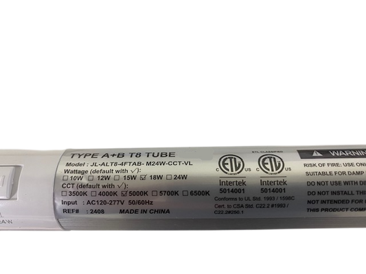 4ft G13 T8 3,240 Lumen (10w/12w/15w/18w/24w) WATTAGE ADJUSTABLE 135lm/W 5CCT (3500K/4000K/5000K/5700K/6500K) KELVIN ADJUSTABLE - FROSTED LENS - "ENERGY MISER"