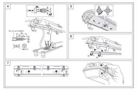 4ft Vapor Tight IP65 Light Fixture (Accepts 2 G13 4ft T8 Lamps) POLYCARBONATE CONSTRUCTION