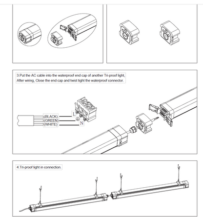 CONNECTOR for use with Tri-Proof Linkable Vapor Lights 4ft and  8ft Wattage and Kelvin Adjustable models