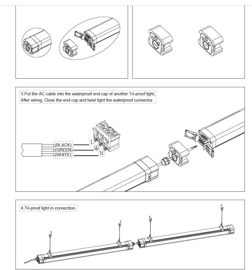 CONNECTOR for use with Tri-Proof Linkable Vapor Lights 4ft and  8ft Wattage and Kelvin Adjustable models