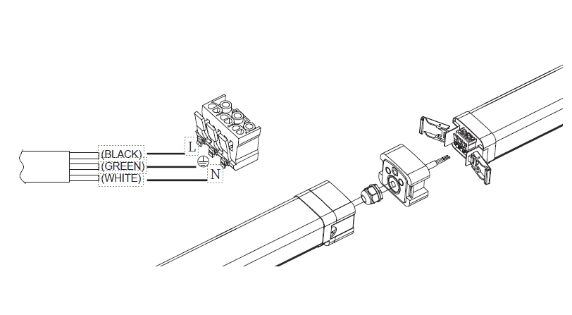 CONNECTOR for use with Tri-Proof Linkable Vapor Lights 4ft and  8ft Wattage and Kelvin Adjustable models