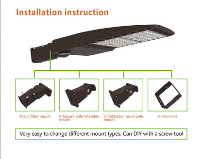 Shoe Box Light WATTAGE SWITCHABLE (200w/240w/300w) 25,500 Lumen 277-480Vac w/4ft AC Cord (Optional Remote Programmability or Dusk to Dawn Sensor)
