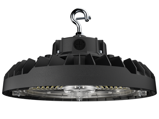 PRO-SELECT UFO High Bay 120-277V 150lm/w  150w/120w/100w Selectable 3500K/4000K/5000K Tunable W/Pre-Installed 12V AUX PIN Sensor Socket 22,500 Lumens w/6ft Whip Cord