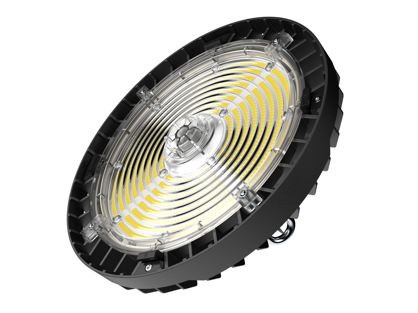 PRO-SELECT UFO High Bay 120-277V 150lm/w  150w/120w/100w Selectable 3500K/4000K/5000K Tunable W/Pre-Installed 12V AUX PIN Sensor Socket 22,500 Lumens w/6ft Whip Cord