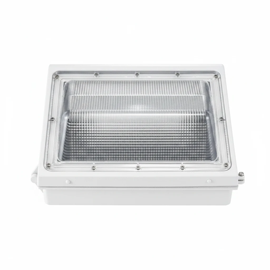 (WHITE) Wall Pack 15,600lm WATTAGE SWITCHABLE (60w/80w/100w/120w) 3CCT SWITCHABLE (3500K/4000K/5000K) PRE-INSTALLED On/Off PHOTO EYE - GLASS LENS