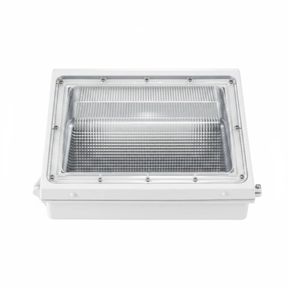 (WHITE) Wall Pack 15,600lm WATTAGE SWITCHABLE (60w/80w/100w/120w) 3CCT SWITCHABLE (3500K/4000K/5000K) PRE-INSTALLED On/Off PHOTO EYE - GLASS LENS