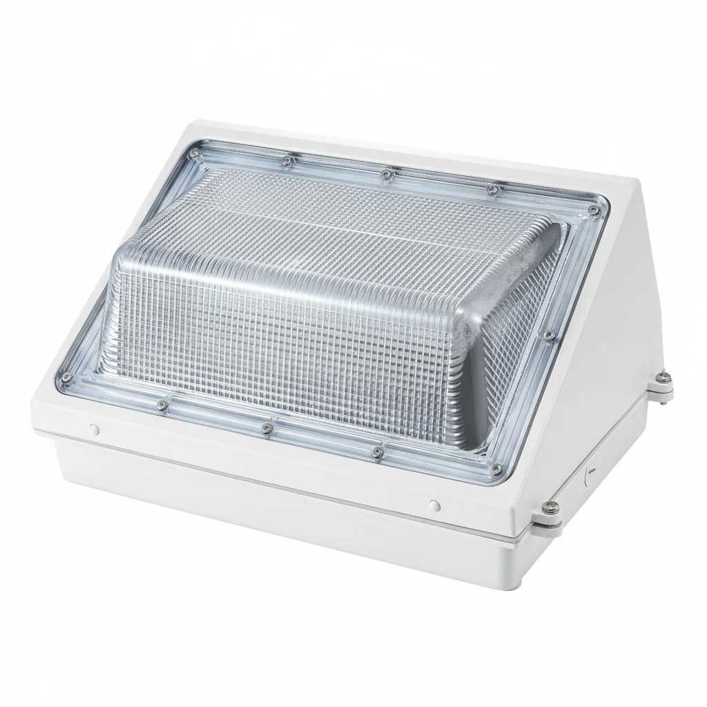 (WHITE) Wall Pack 15,600lm WATTAGE SWITCHABLE (60w/80w/100w/120w) 3CCT SWITCHABLE (3500K/4000K/5000K) PRE-INSTALLED On/Off PHOTO EYE - GLASS LENS