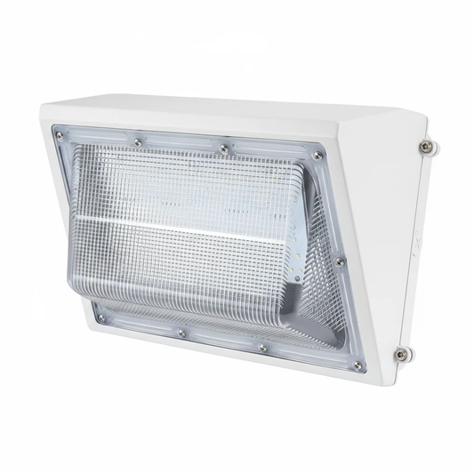 (WHITE) Wall Pack 15,600lm WATTAGE SWITCHABLE (60w/80w/100w/120w) 3CCT SWITCHABLE (3500K/4000K/5000K) PRE-INSTALLED On/Off PHOTO EYE - GLASS LENS