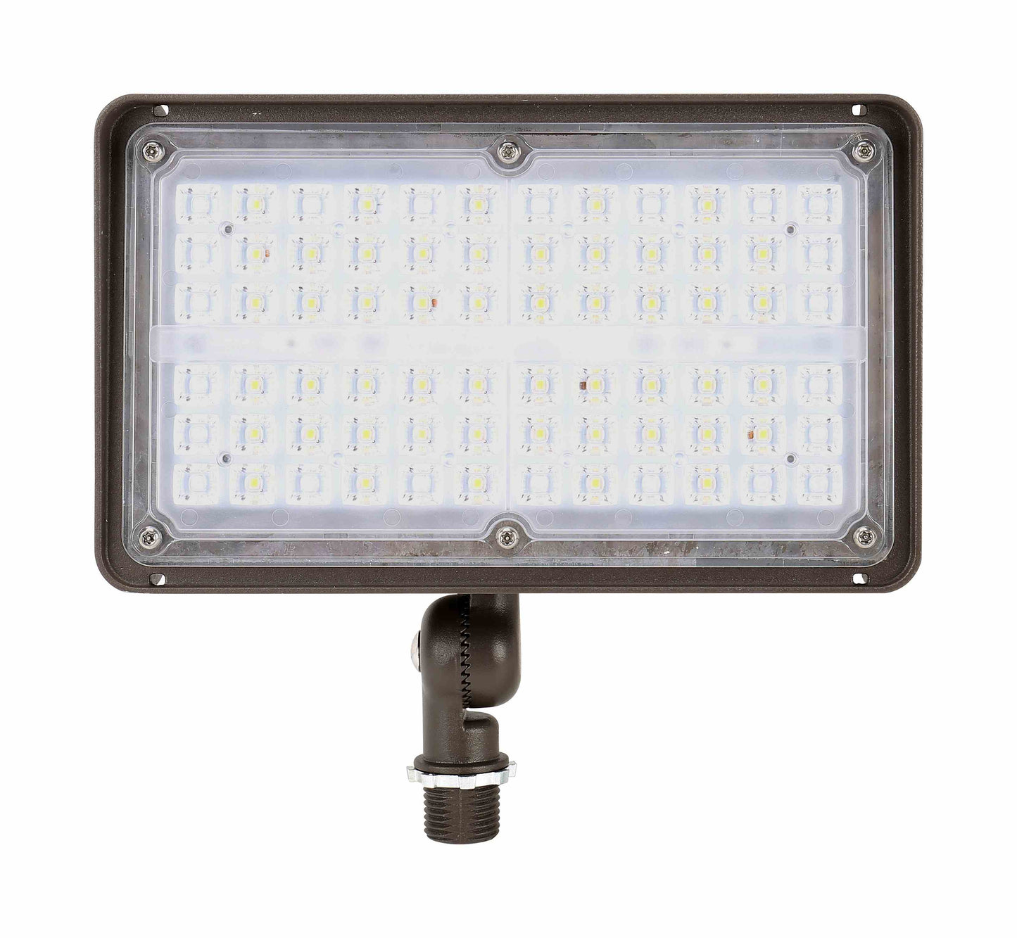 Knuckle Mount Flood Light w/Integrated Photocell WATTAGE ADJUSTABLE (60w/48w/36w/24w) 3CCT KELVIN ADJUSTABLE (3000K/4000K/5000K) 120V-277V 155lm/w