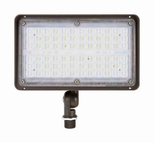 Knuckle Mount Flood Light w/Integrated Photocell WATTAGE ADJUSTABLE (60w/48w/36w/24w) 3CCT KELVIN ADJUSTABLE (3000K/4000K/5000K) 120V-277V 155lm/w