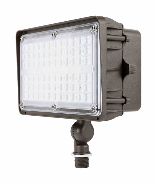 Knuckle Mount Flood Light w/Integrated Photocell WATTAGE ADJUSTABLE (60w/48w/36w/24w) 3CCT KELVIN ADJUSTABLE (3000K/4000K/5000K) 120V-277V 155lm/w