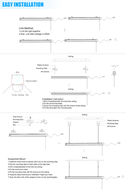 4ft 80W SHOP LIGHT 10,400lm - LINKABLE-  W/PULL SWITCH - NO RF DRIVER