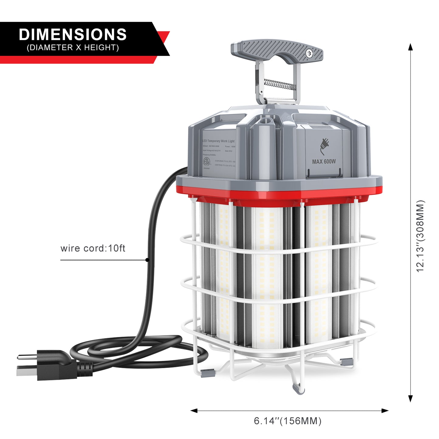 150W JOBSITE LINKABLE HANGING LIGHT 21,150lm 5000K 10FT 3-PRONG AC POWER CORD (GREY COLOR)