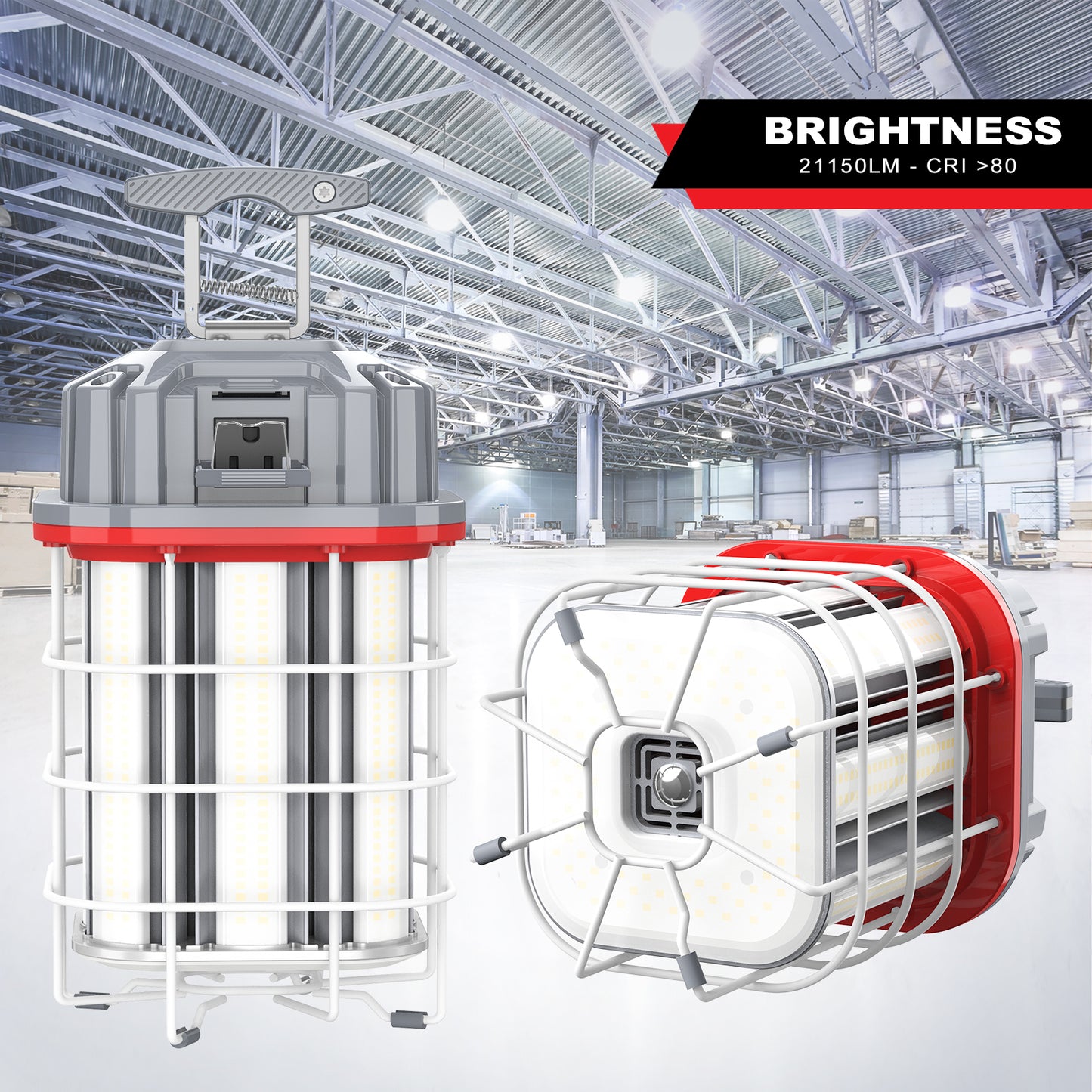 150W JOBSITE LINKABLE HANGING LIGHT 21,150lm 5000K 10FT 3-PRONG AC POWER CORD (GREY COLOR)