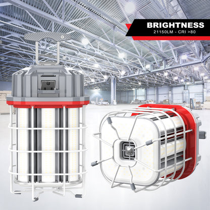 150W JOBSITE LINKABLE HANGING LIGHT 21,150lm 5000K 10FT 3-PRONG AC POWER CORD (GREY COLOR)