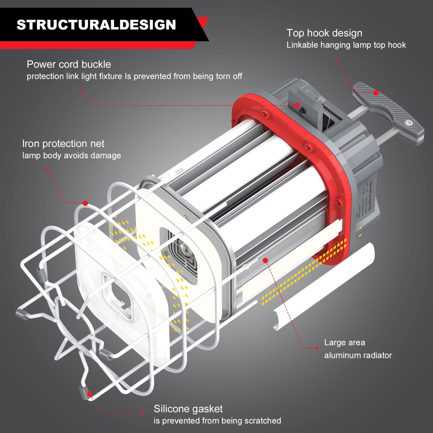 150W JOBSITE LINKABLE HANGING LIGHT 21,150lm 5000K 10FT 3-PRONG AC POWER CORD (YELLOW)