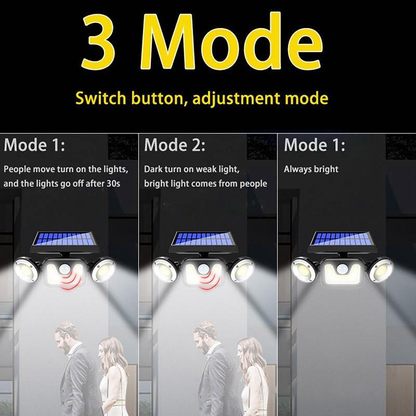 Solar 3-Head Adjustable Spotlight w/PIR Motion Sensor Waterproof