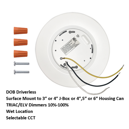 (24-PACK) 6" Surface Mount Down Light (4" or 6" J-Box) 1,400 lumen 5CCT SWITCHABLE (2700K/3000K/3500K/4000K/5000K) Dimmable