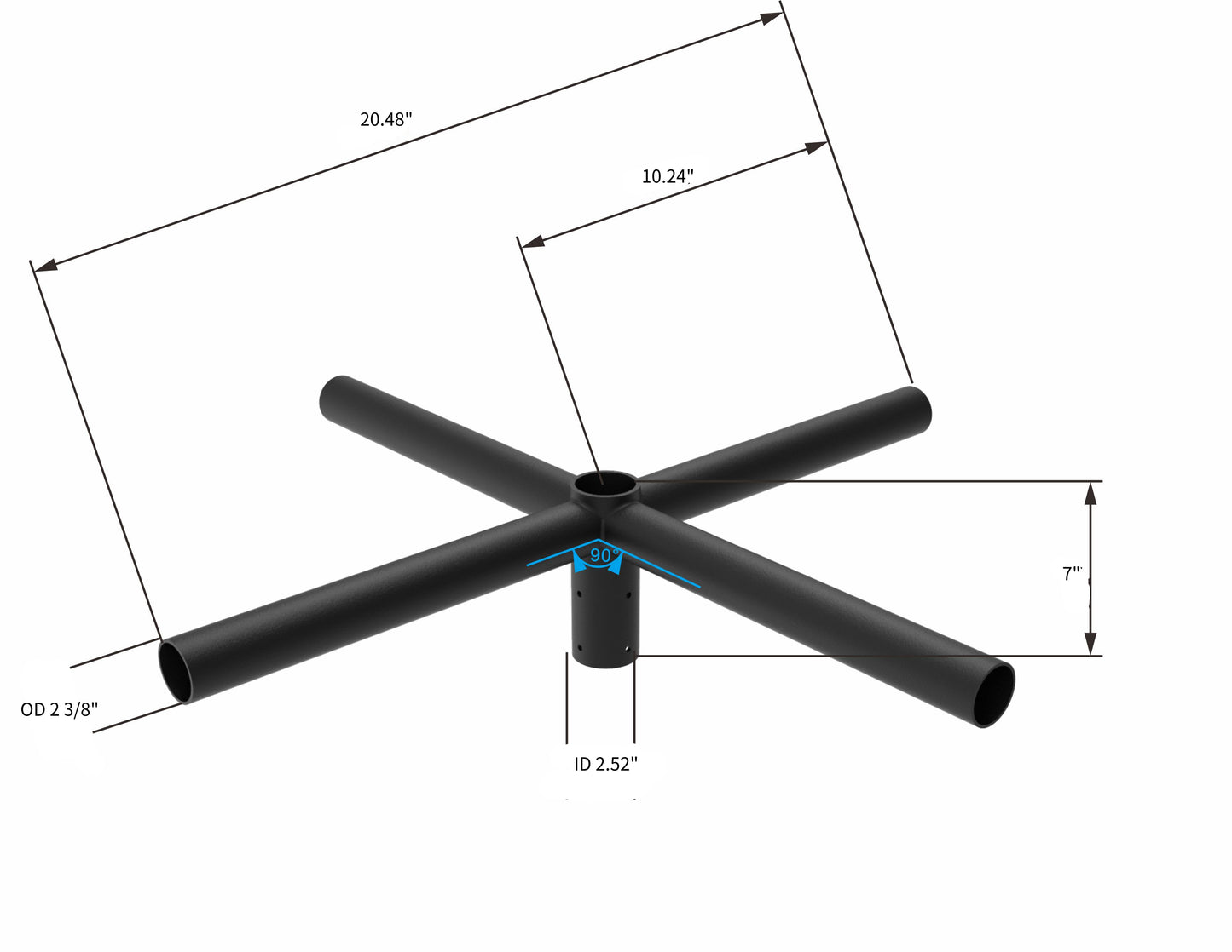 90° Spoke Mount Bracket 4 Arm with 2-3/8in O.D. Tenon