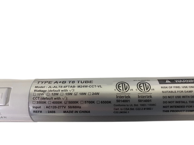 4ft G13 T8 3,240 Lumen (10w/12w/15w/18w/24w) WATTAGE ADJUSTABLE 135lm/W 5CCT (3500K/4000K/5000K/5700K/6500K) KELVIN ADJUSTABLE  - FROSTED LENS - "ENERGY MISER"