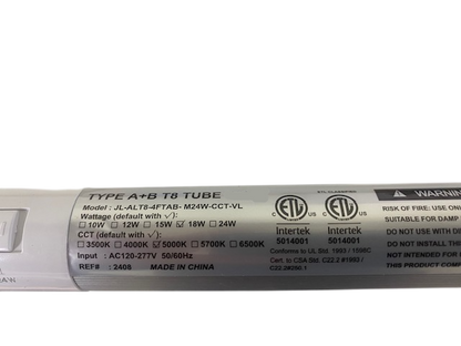4ft G13 T8 3,240 Lumen (10w/12w/15w/18w/24w) WATTAGE ADJUSTABLE 135lm/W 5CCT (3500K/4000K/5000K/5700K/6500K) KELVIN ADJUSTABLE  - FROSTED LENS - "ENERGY MISER"