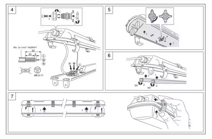 4ft Vapor Tight IP65 Light Fixture (Accepts 2 G13 4ft T8 Lamps) POLYCARBONATE CONSTRUCTION